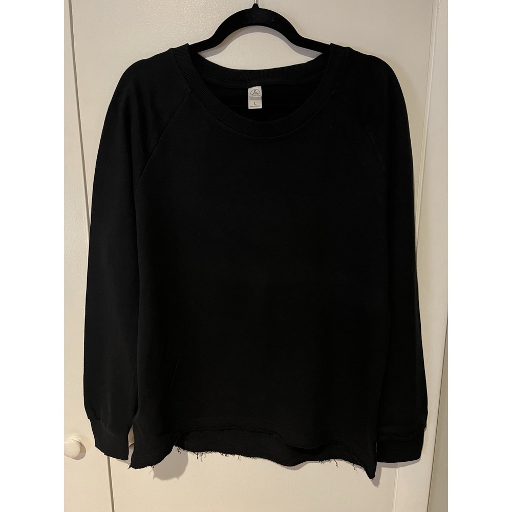 New Alternative Apparel Lazy Day Pullover Black Womens Large Crewneck Raw Hem